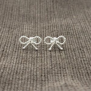 Sterling Silver Rope Bow Stud Earrings